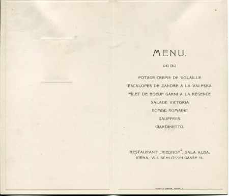 Festessen Sterie Ciurcu Speisekarten Innenseite